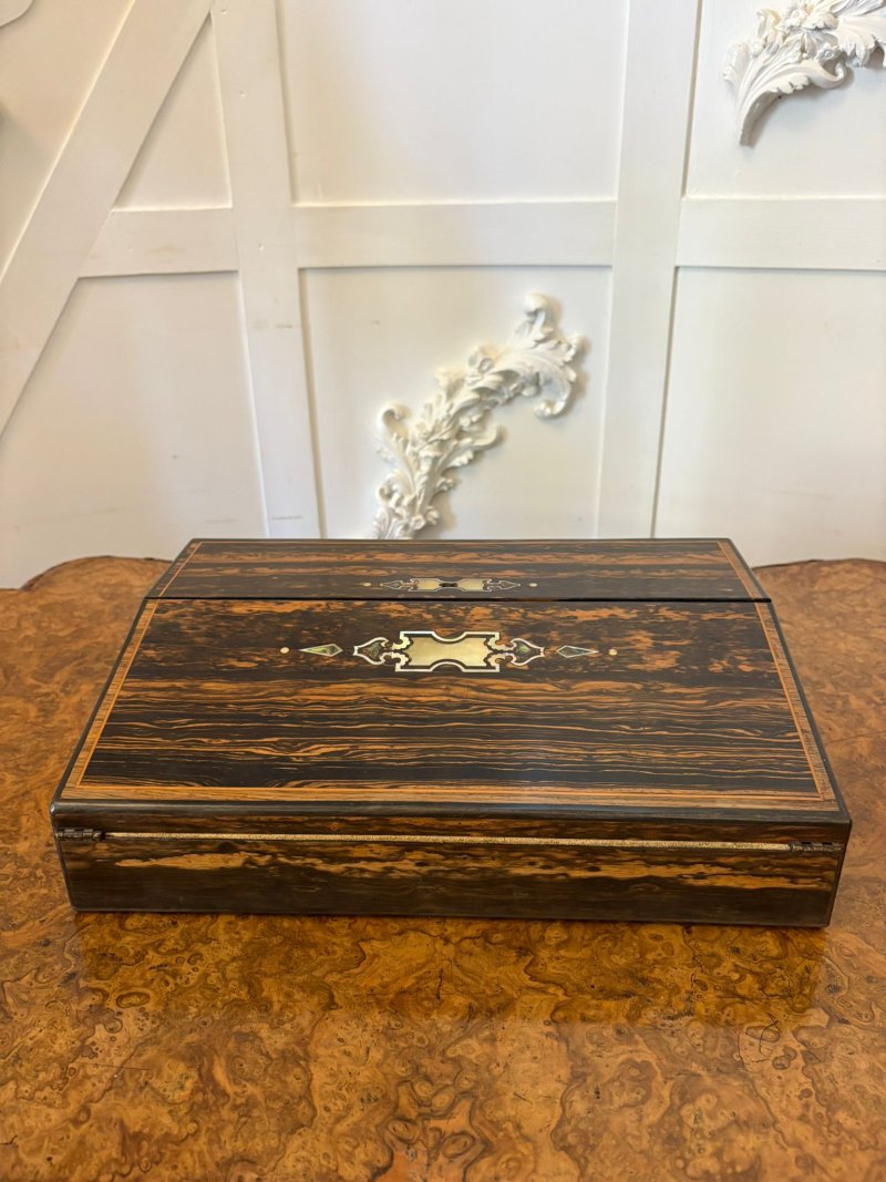 Unusual Antique Victorian Quality Inlaid Coromandel Wood Writing Box
